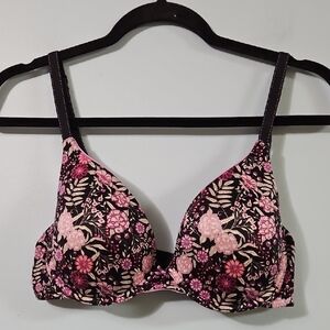Floral Black and Pink Maidenform Seamless Lightweight Soft Bra Size 36D #1277